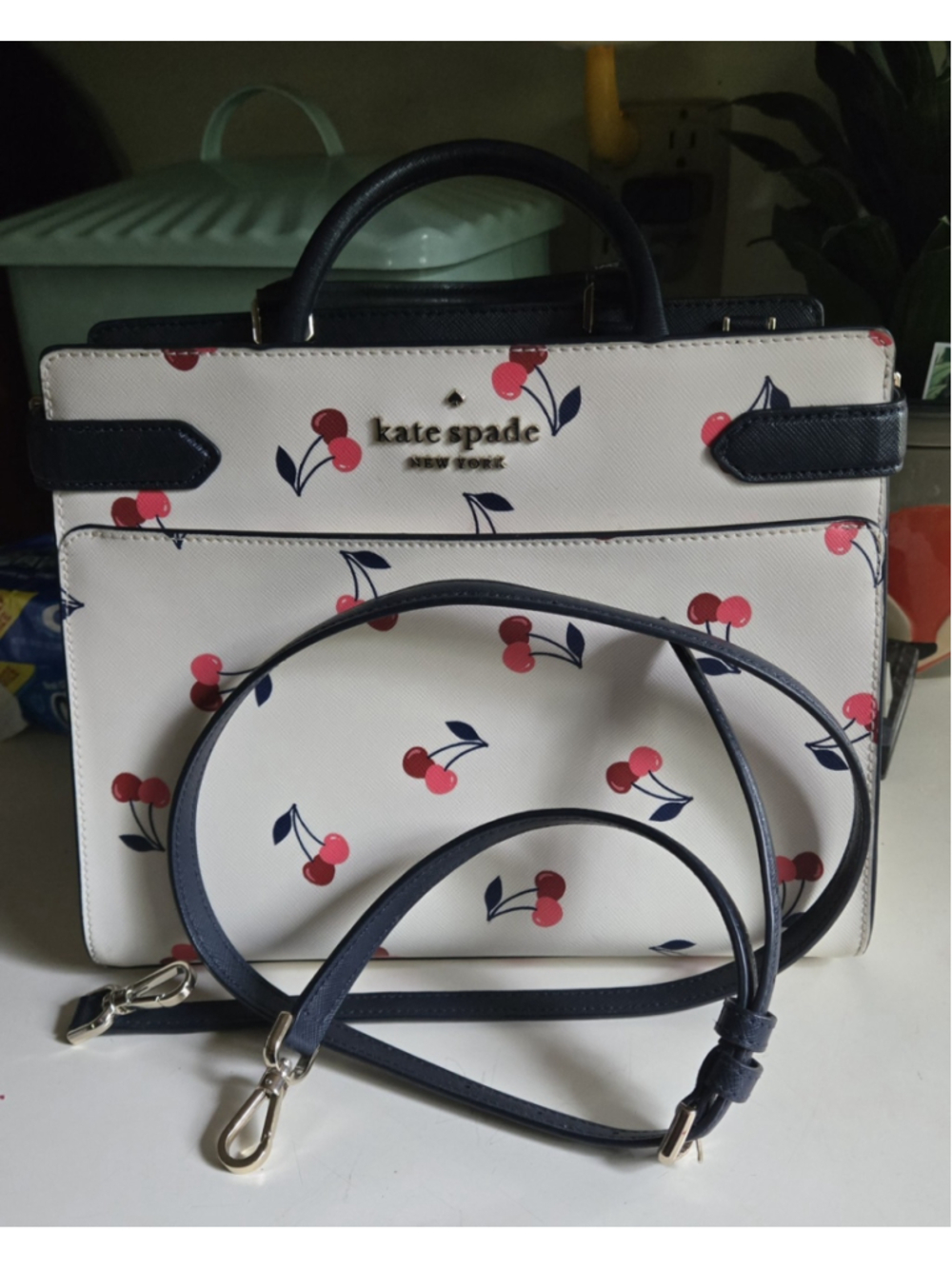kate spade new york Staci Medium Satchel in the "Dancing Cherrie" (cream multi). - Picture 5 of 6